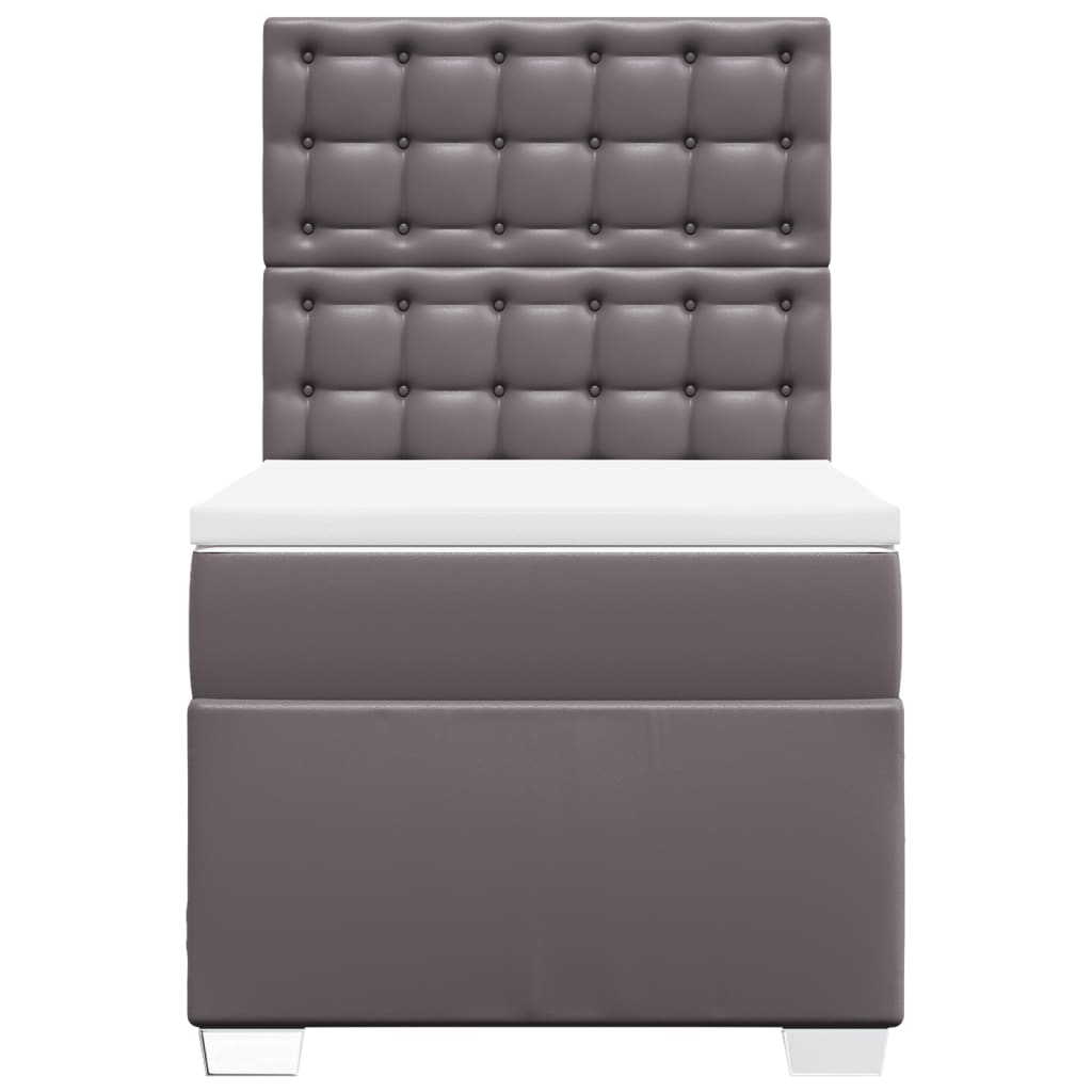 Κρεβάτι Boxspring με Στρώμα Γκρι 90x190 εκ. από Συνθετικό Δέρμα