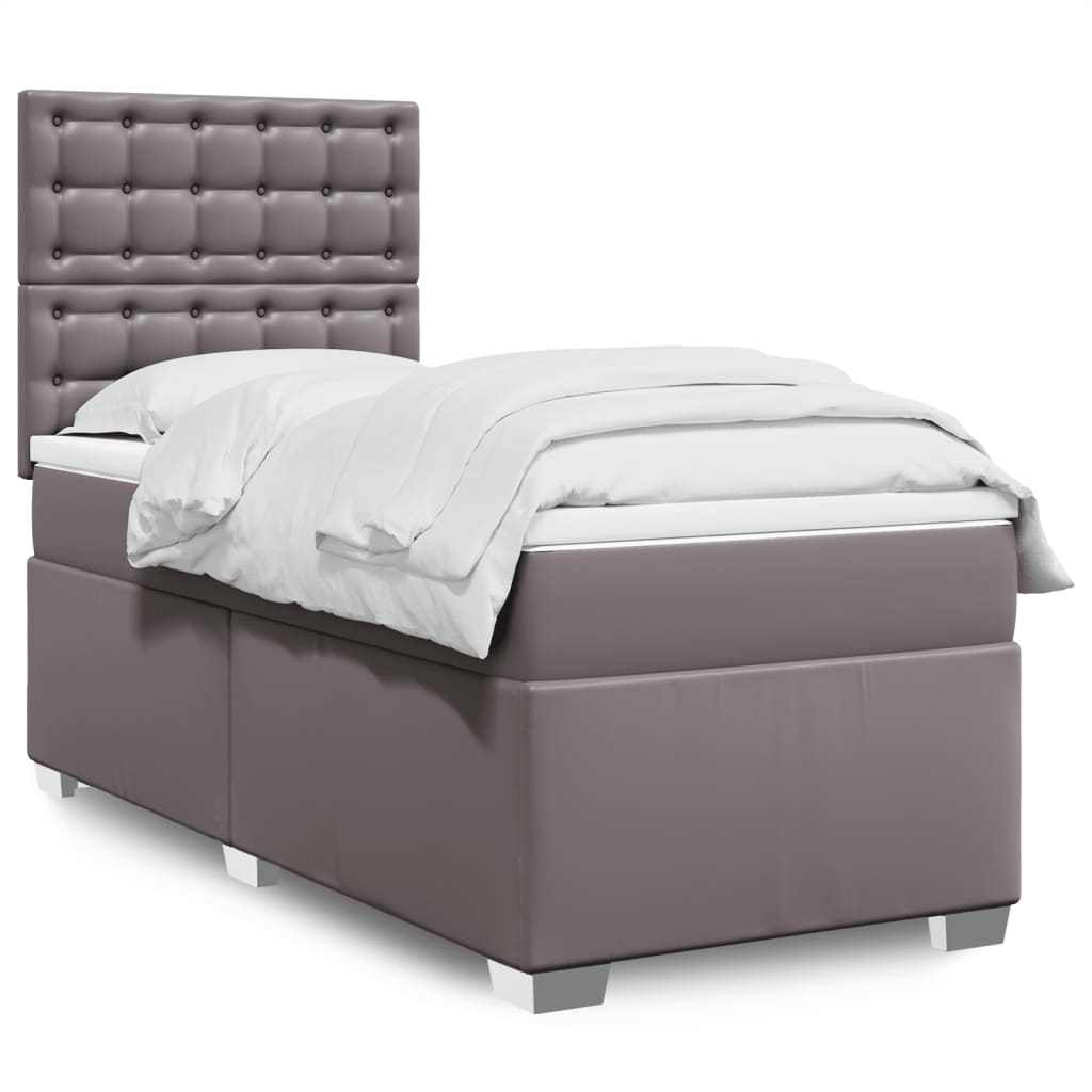 Κρεβάτι Boxspring με Στρώμα Γκρι 90x190 εκ. από Συνθετικό Δέρμα
