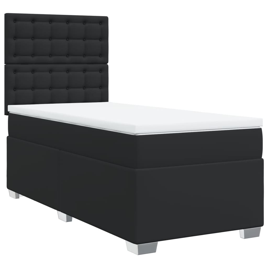 Κρεβάτι Boxspring με Στρώμα Μαύρο 90x200εκ. από Συνθετικό Δέρμα