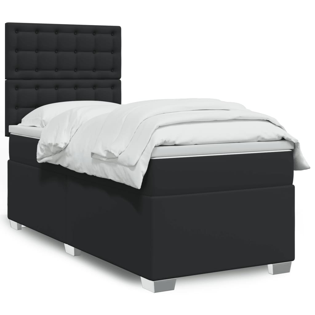 Κρεβάτι Boxspring με Στρώμα Μαύρο 90x200εκ. από Συνθετικό Δέρμα