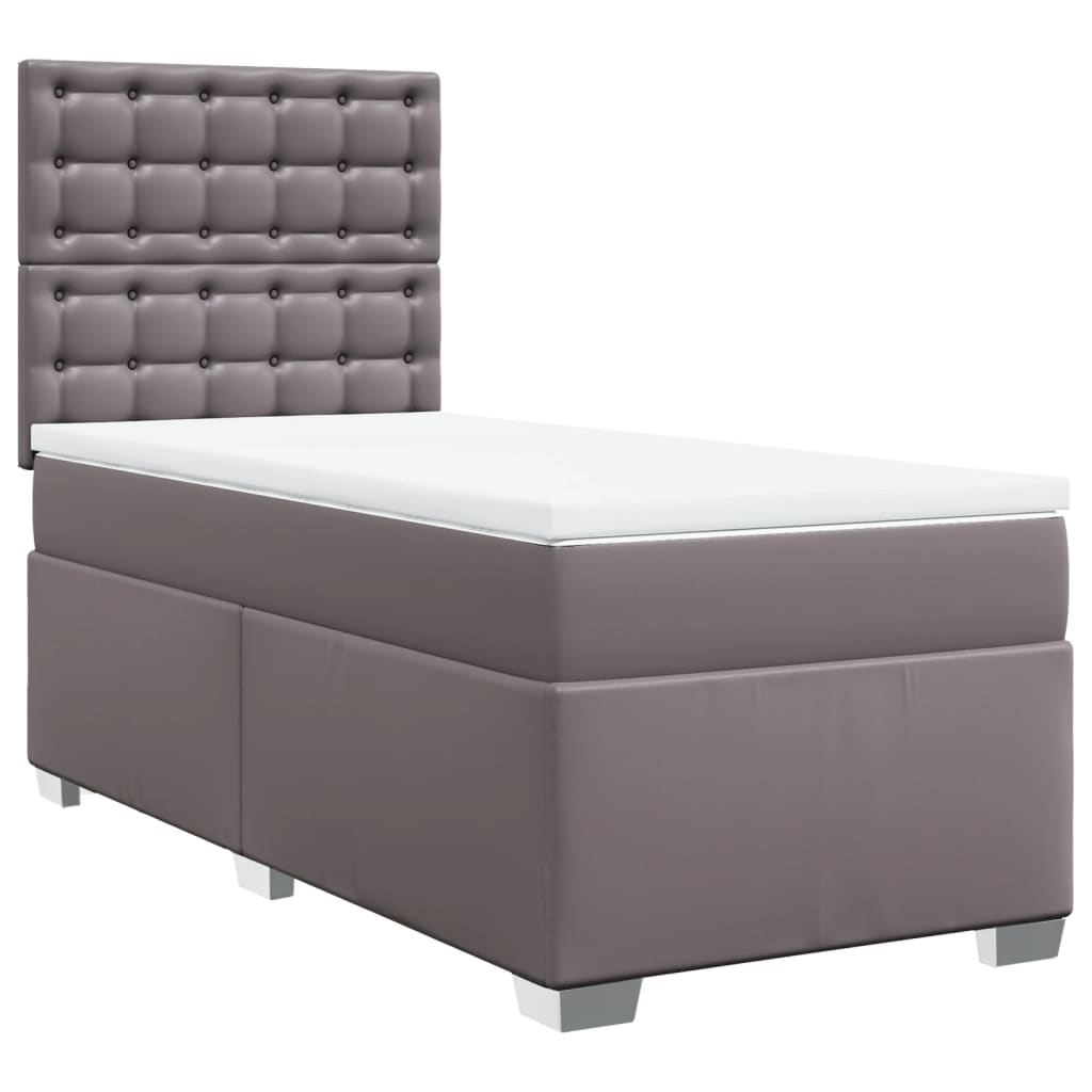 Κρεβάτι Boxspring με Στρώμα Γκρι 90x200 εκ. από Συνθετικό Δέρμα