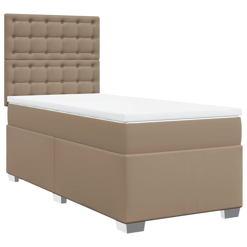 Κρεβάτι Boxspring με Στρώμα Καπουτσίνο 90x200εκ.από Συνθ. Δέρμα - Pakobazaar
