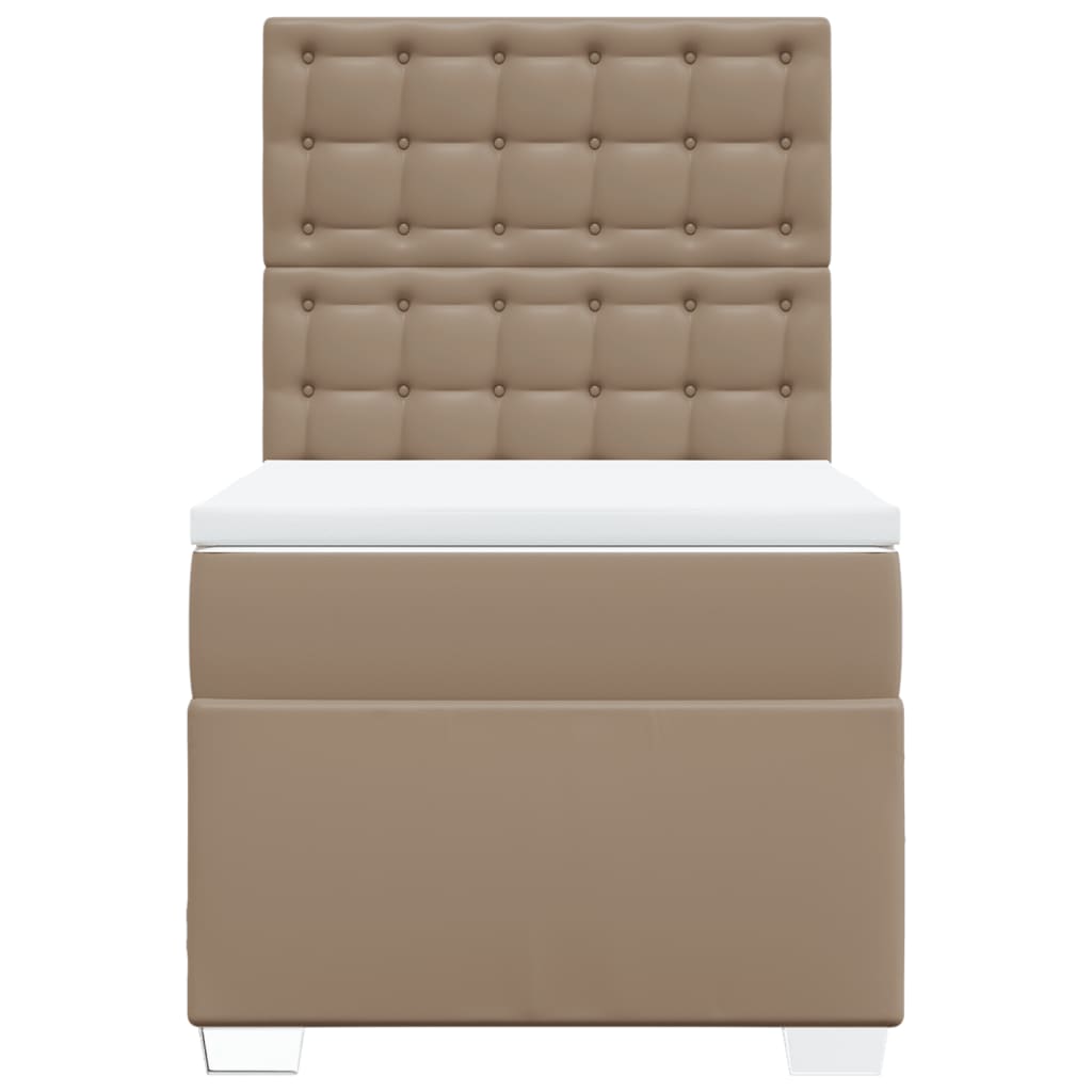 Κρεβάτι Boxspring με Στρώμα Καπουτσίνο 90x200εκ.από Συνθ. Δέρμα - Pakobazaar