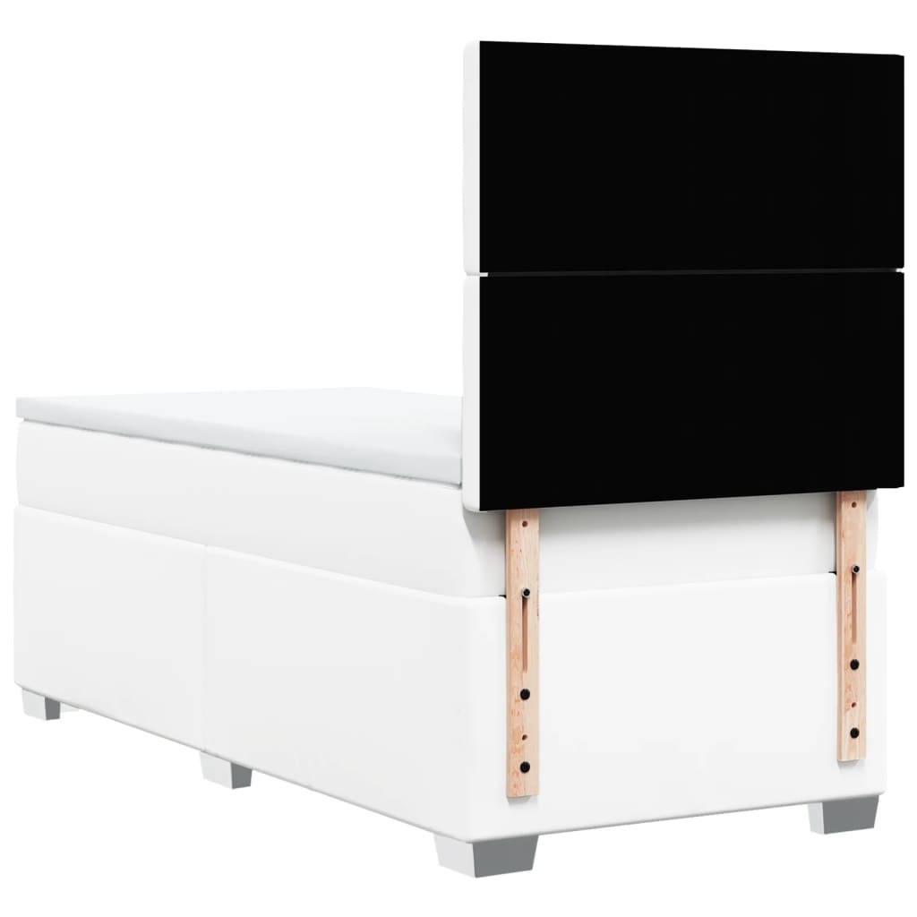 Κρεβάτι Boxspring με Στρώμα Λευκό 100x200εκ.από Συνθετικό Δέρμα - Pakobazaar