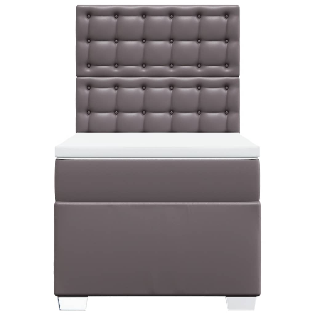 Κρεβάτι Boxspring με Στρώμα Γκρι 100x200εκ. από Συνθετικό Δέρμα - Pakobazaar