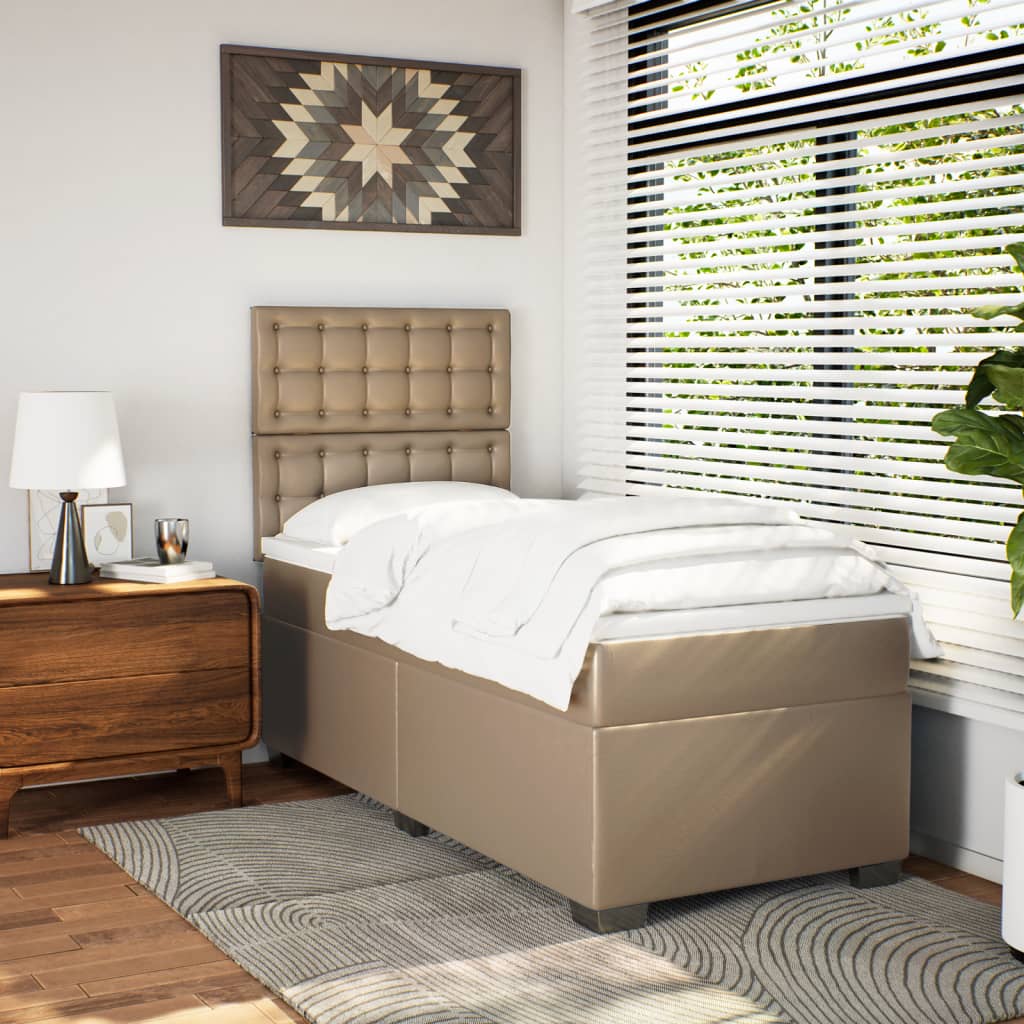 Κρεβάτι Boxspring με Στρώμα Καπουτσίνο 100x200εκ.από Συνθ.Δέρμα