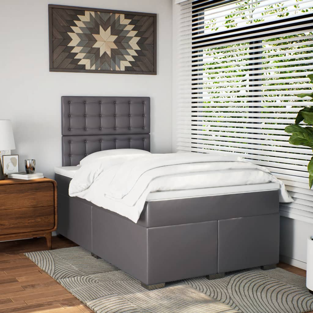 Κρεβάτι Boxspring με Στρώμα Γκρι 120x190εκ. από Συνθετικό Δέρμα
