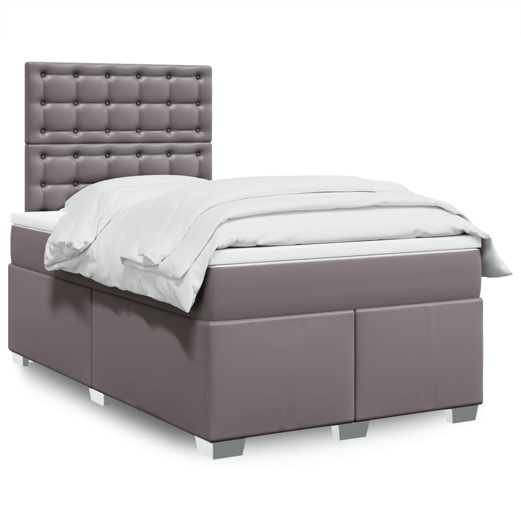 Κρεβάτι Boxspring με Στρώμα Γκρι 120x190εκ. από Συνθετικό Δέρμα