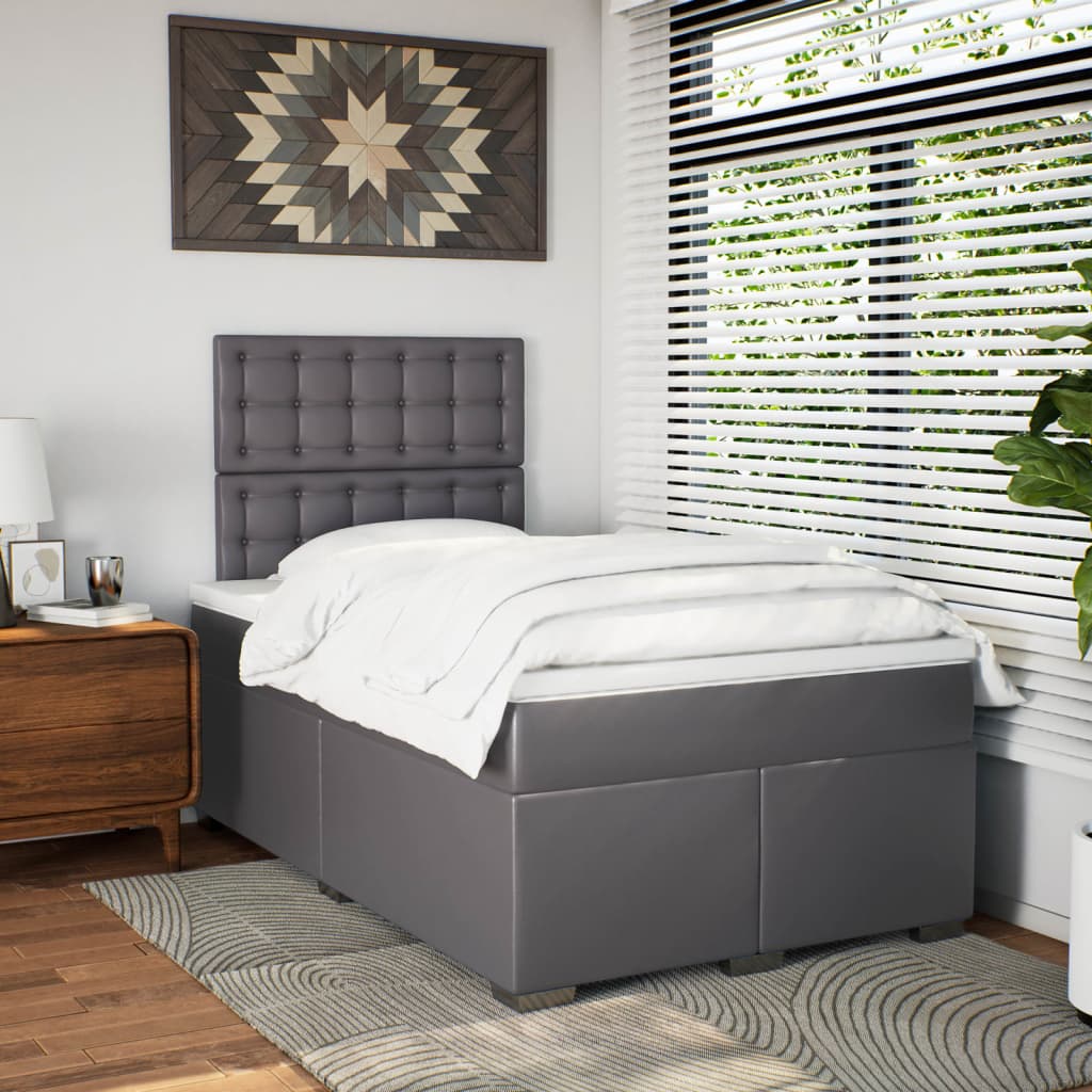 Κρεβάτι Boxspring με Στρώμα Γκρι 120x200εκ. από Συνθετικό Δέρμα