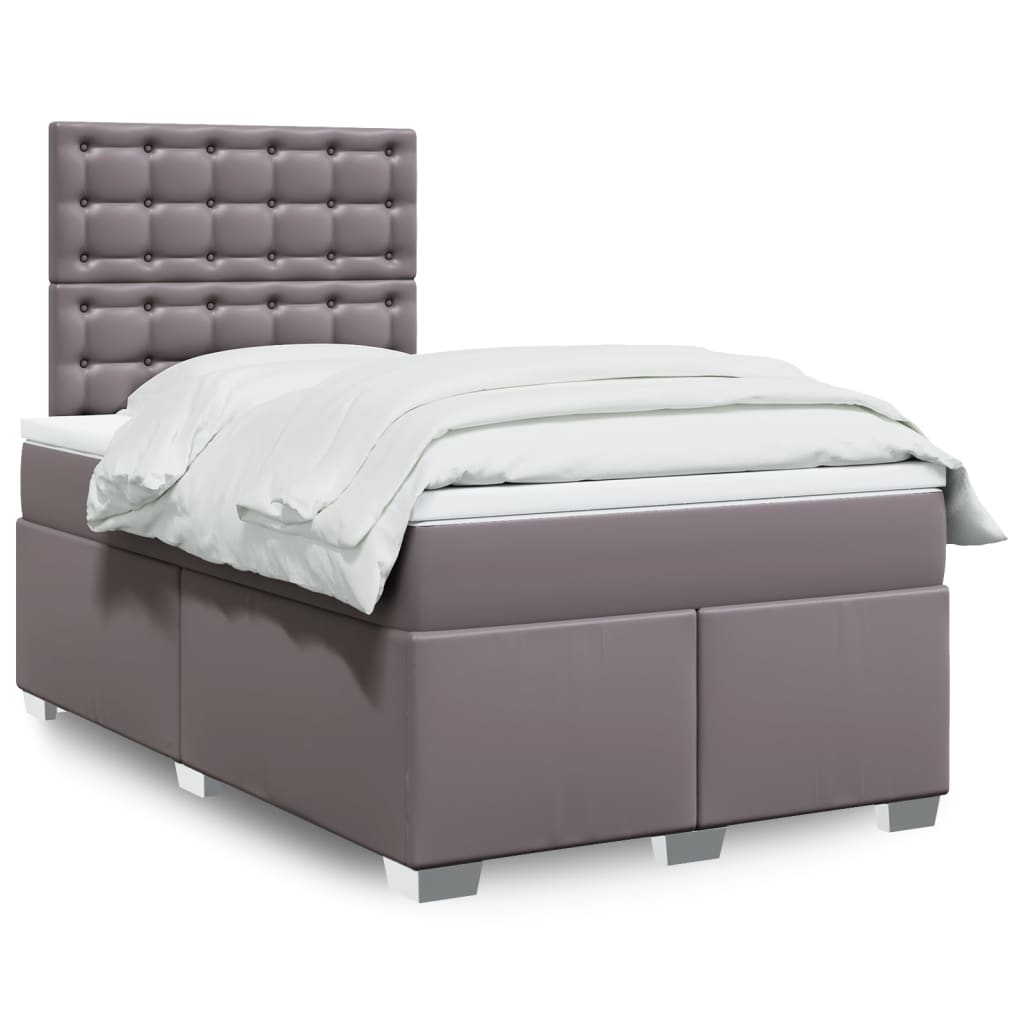 Κρεβάτι Boxspring με Στρώμα Γκρι 120x200εκ. από Συνθετικό Δέρμα