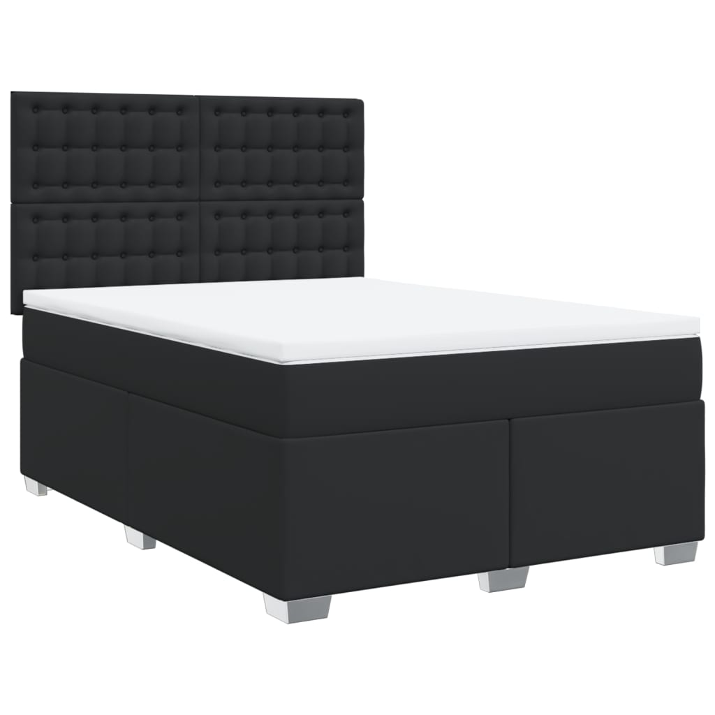 Κρεβάτι Boxspring με Στρώμα Μαύρο 140x190εκ.από Συνθετικό Δέρμα - Pakobazaar
