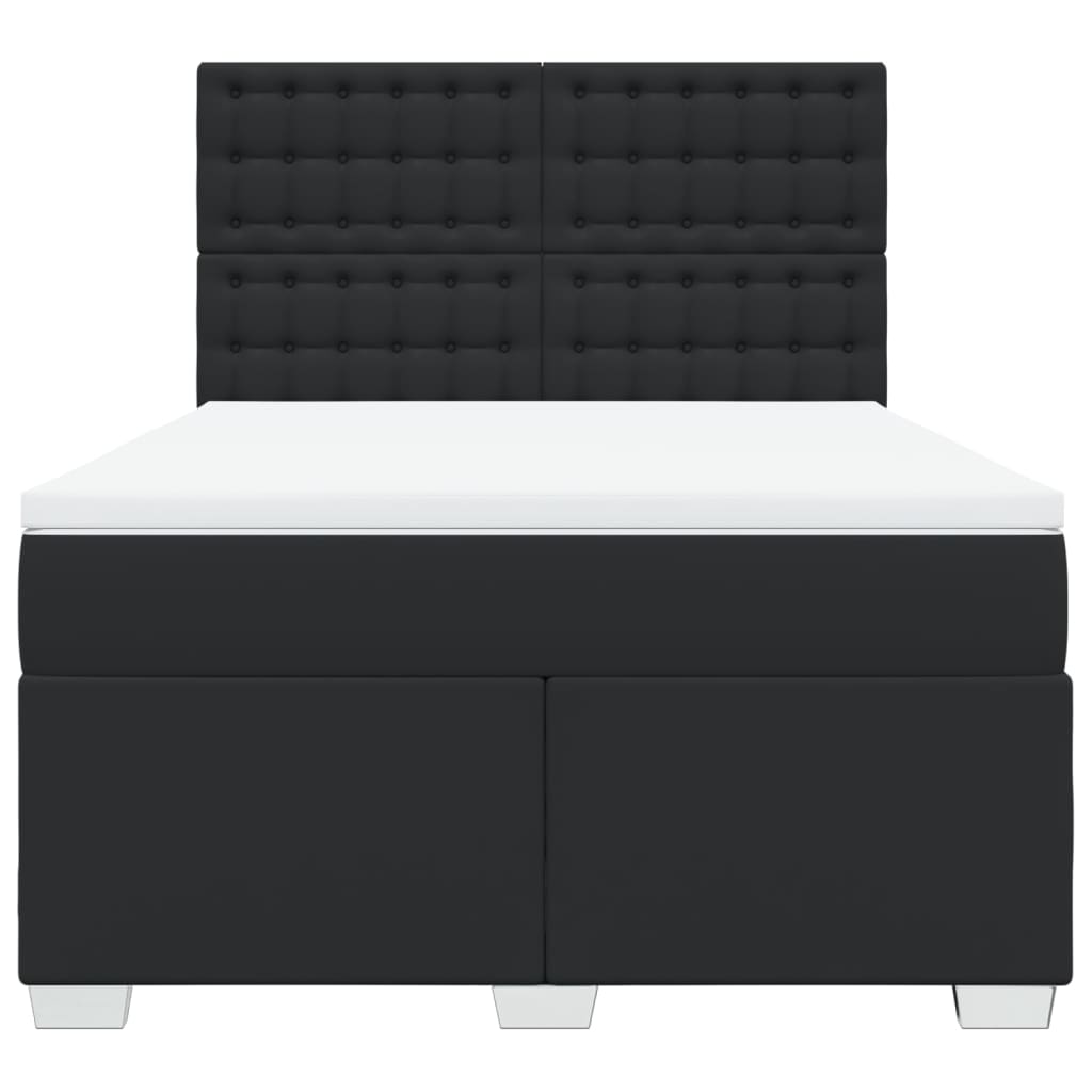 Κρεβάτι Boxspring με Στρώμα Μαύρο 140x190εκ.από Συνθετικό Δέρμα - Pakobazaar