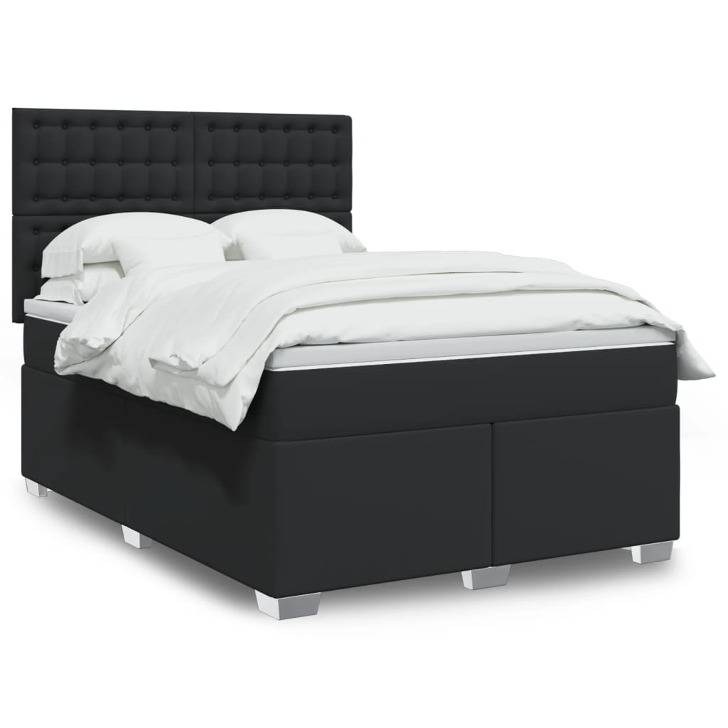 Κρεβάτι Boxspring με Στρώμα Μαύρο 140x190εκ.από Συνθετικό Δέρμα - Pakobazaar