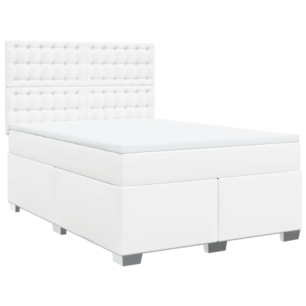 Κρεβάτι Boxspring με Στρώμα Λευκό 140x190εκ.από Συνθετικό Δέρμα