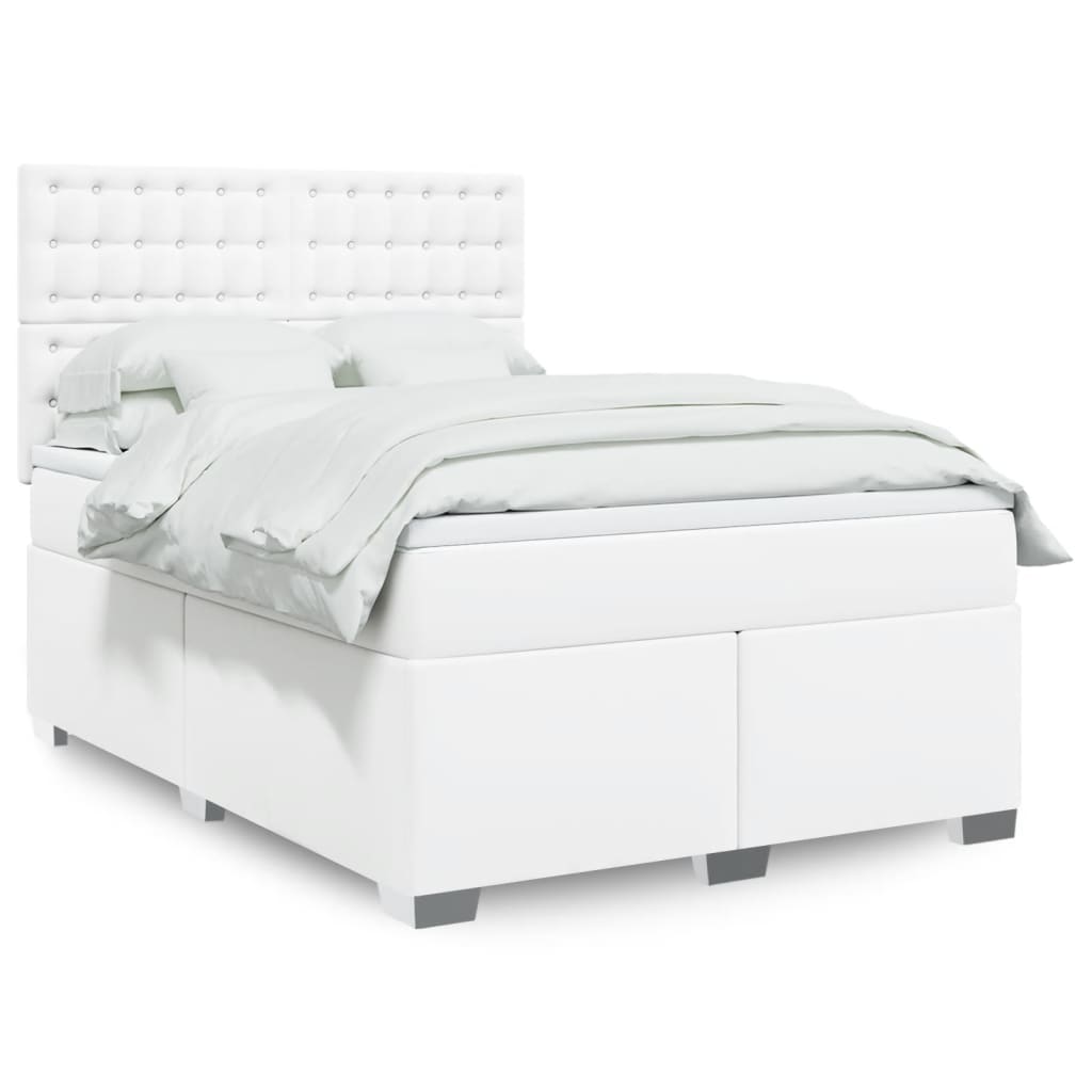 Κρεβάτι Boxspring με Στρώμα Λευκό 140x190εκ.από Συνθετικό Δέρμα