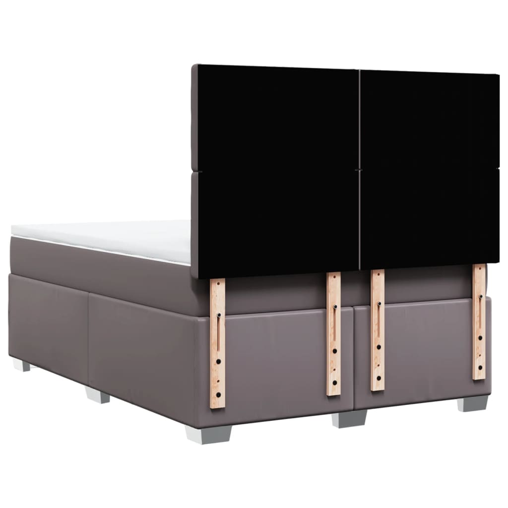 Κρεβάτι Boxspring με Στρώμα Γκρι 140x190εκ. από Συνθετικό Δέρμα - Pakobazaar