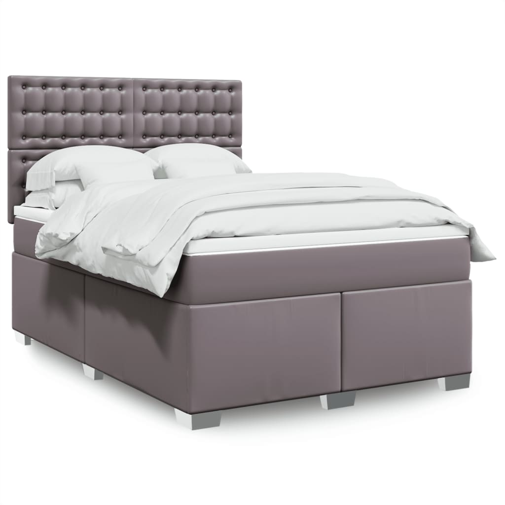 Κρεβάτι Boxspring με Στρώμα Γκρι 140x190εκ. από Συνθετικό Δέρμα - Pakobazaar