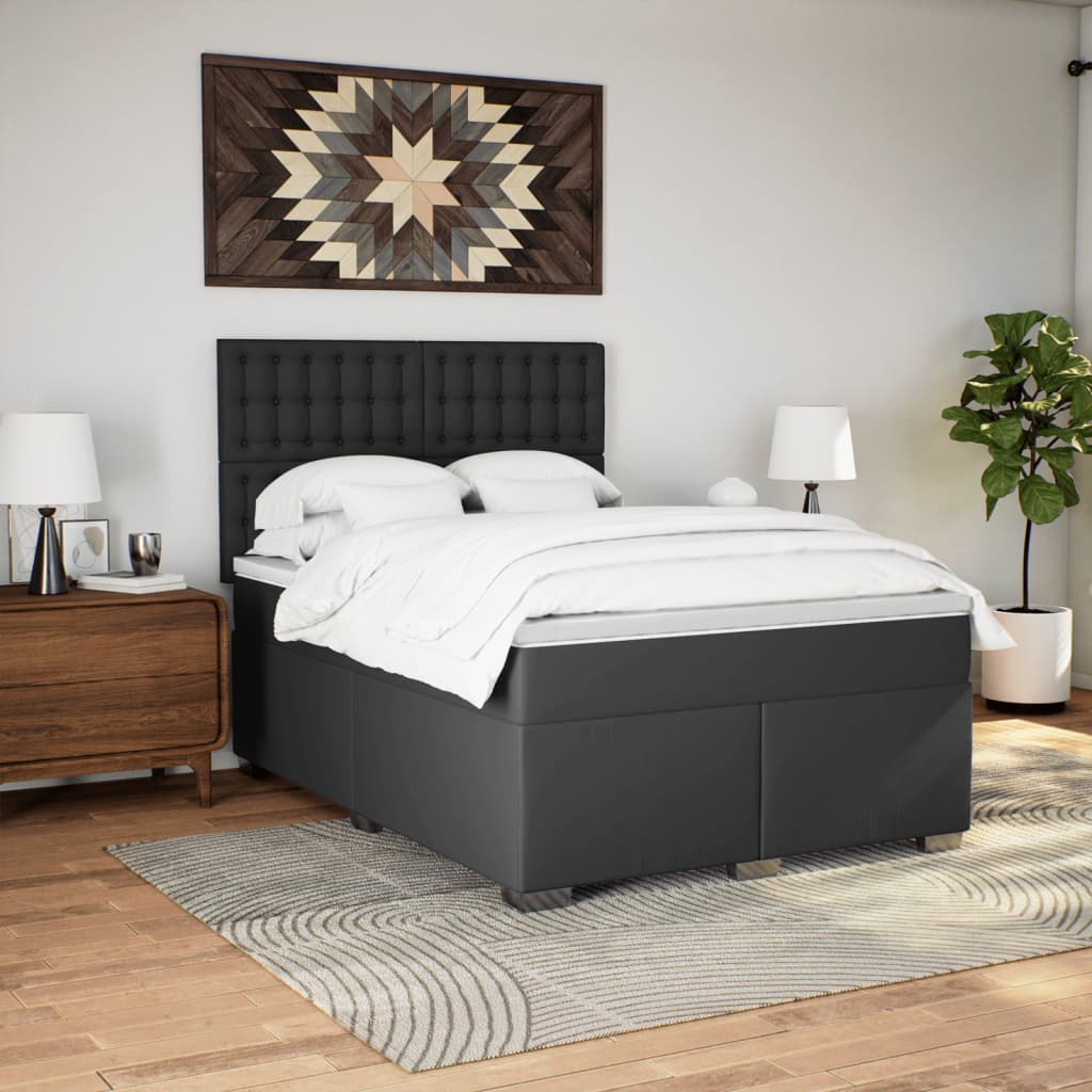 Κρεβάτι Boxspring με Στρώμα Μαύρο 140x200εκ.από Συνθετικό Δέρμα - Pakobazaar