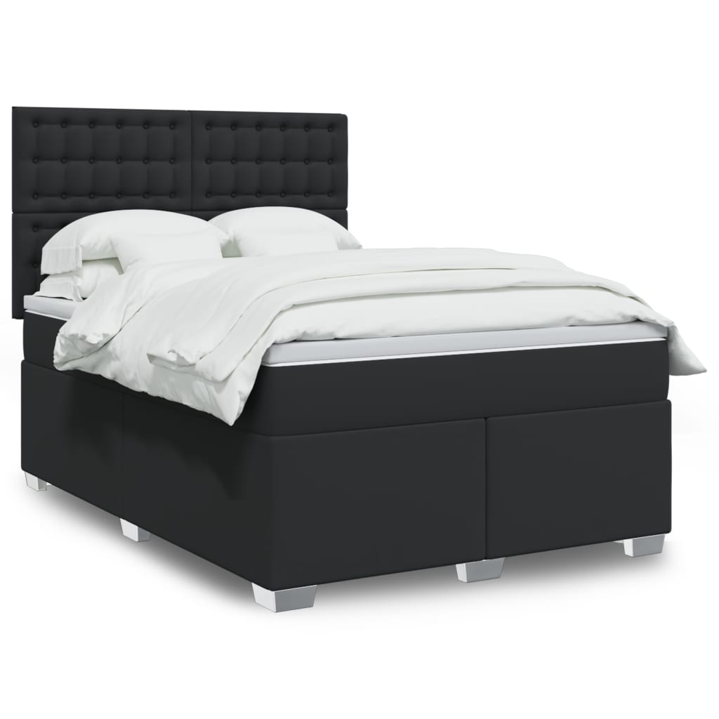 Κρεβάτι Boxspring με Στρώμα Μαύρο 140x200εκ.από Συνθετικό Δέρμα - Pakobazaar