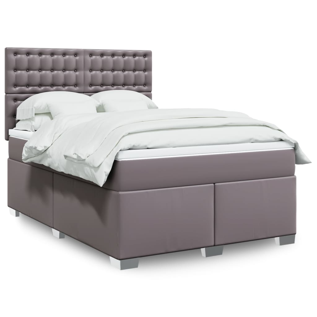 Κρεβάτι Boxspring με Στρώμα Γκρι 140x200εκ. από Συνθετικό Δέρμα - Pakobazaar