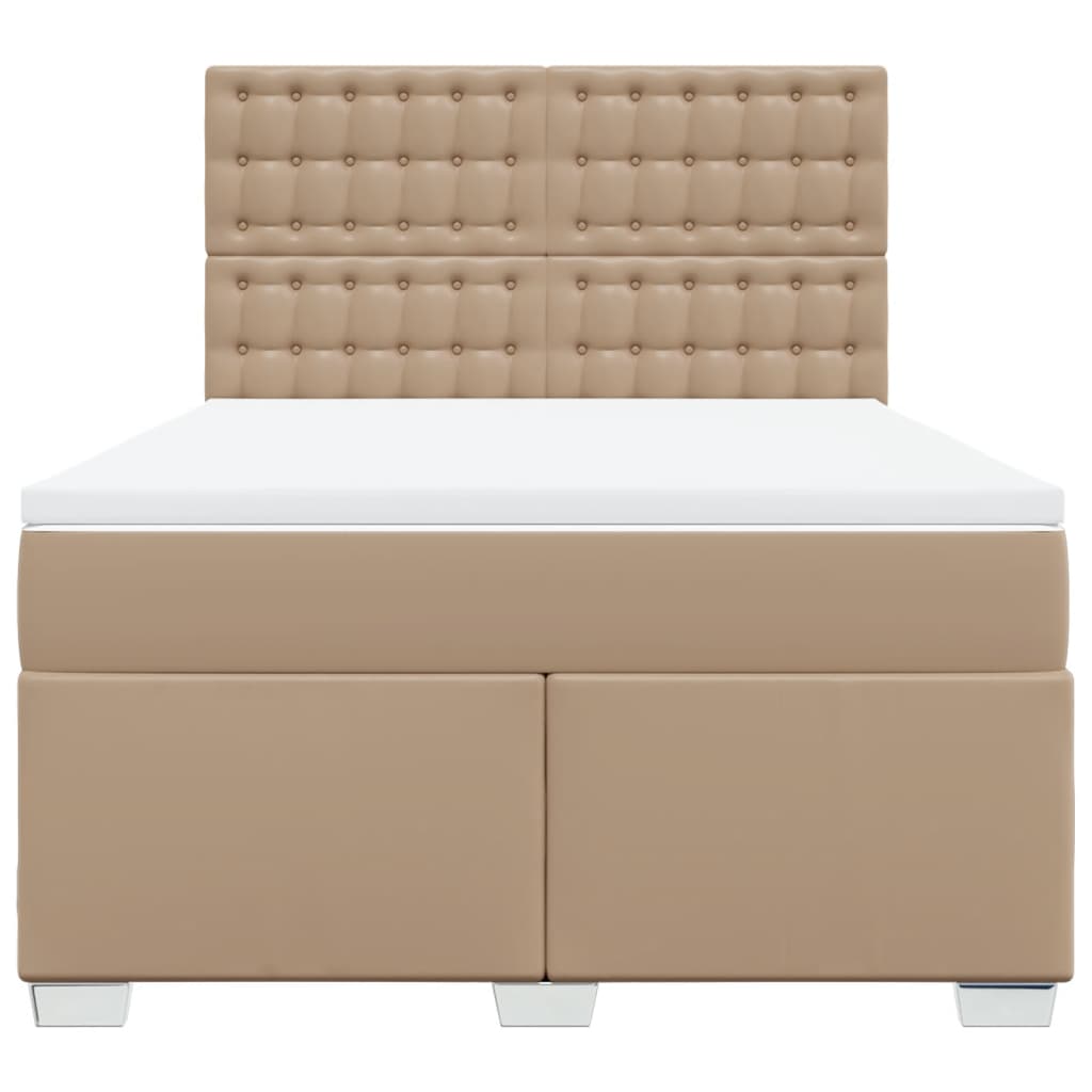 Κρεβάτι Boxspring με Στρώμα Καπουτσίνο 140x200εκ.από Συνθ.Δέρμα - Pakobazaar