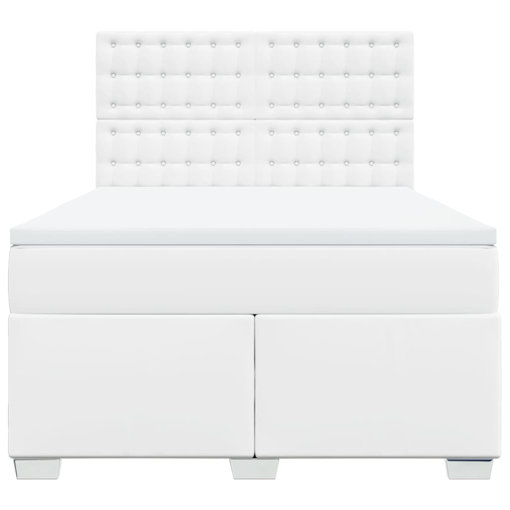 Κρεβάτι Boxspring με Στρώμα Λευκό 160x200εκ.από Συνθετικό Δέρμα - Pakobazaar