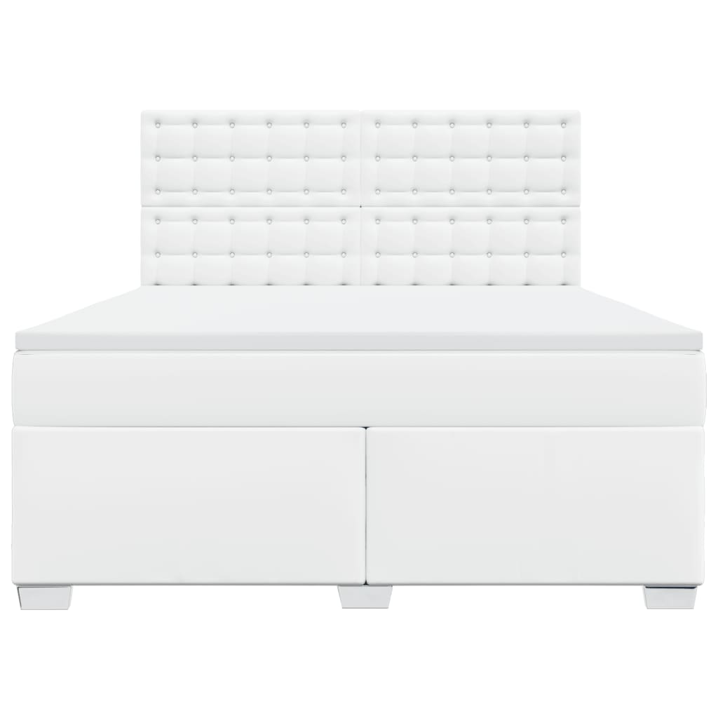 Κρεβάτι Boxspring με Στρώμα Λευκό 180x200 εκ. Συνθετικό Δέρμα - Pakobazaar