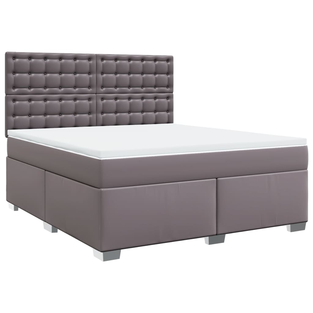 Κρεβάτι Boxspring με Στρώμα Γκρι 180x200 εκ. Συνθετικό Δέρμα