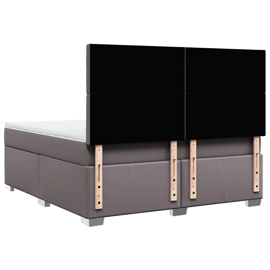 Κρεβάτι Boxspring με Στρώμα Γκρι 180x200 εκ. Συνθετικό Δέρμα