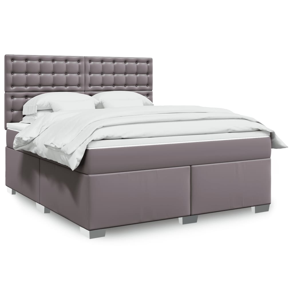 Κρεβάτι Boxspring με Στρώμα Γκρι 180x200 εκ. Συνθετικό Δέρμα