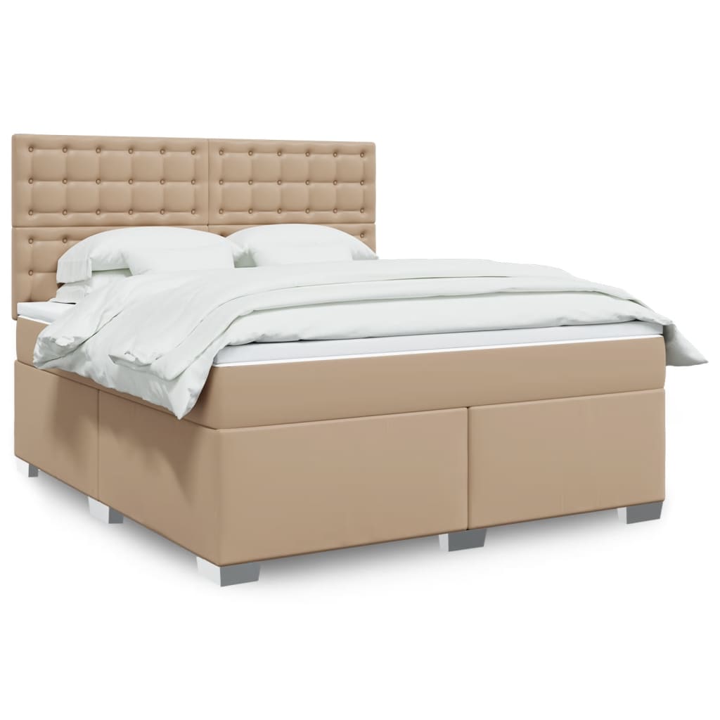 Κρεβάτι Boxspring με Στρώμα Καπουτσίνο 180x200 εκ. Συνθ. Δέρμα - Pakobazaar