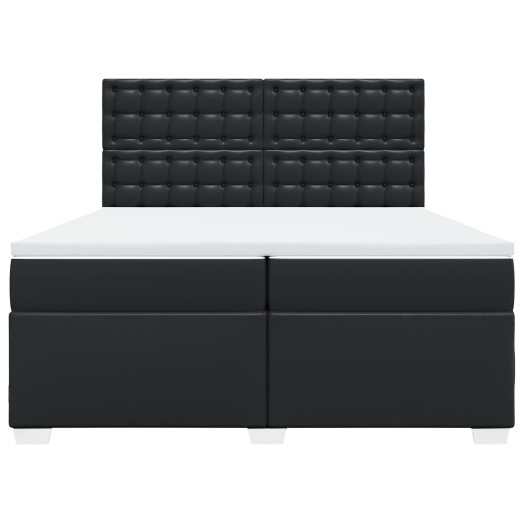 Κρεβάτι Boxspring με Στρώμα Μαύρο 200x200 εκ. Συνθετικό Δέρμα - Pakobazaar