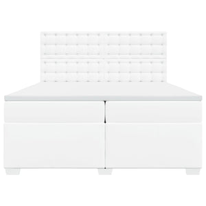 Κρεβάτι Boxspring με Στρώμα Λευκό 200x200 εκ. Συνθετικό Δέρμα - Pakobazaar