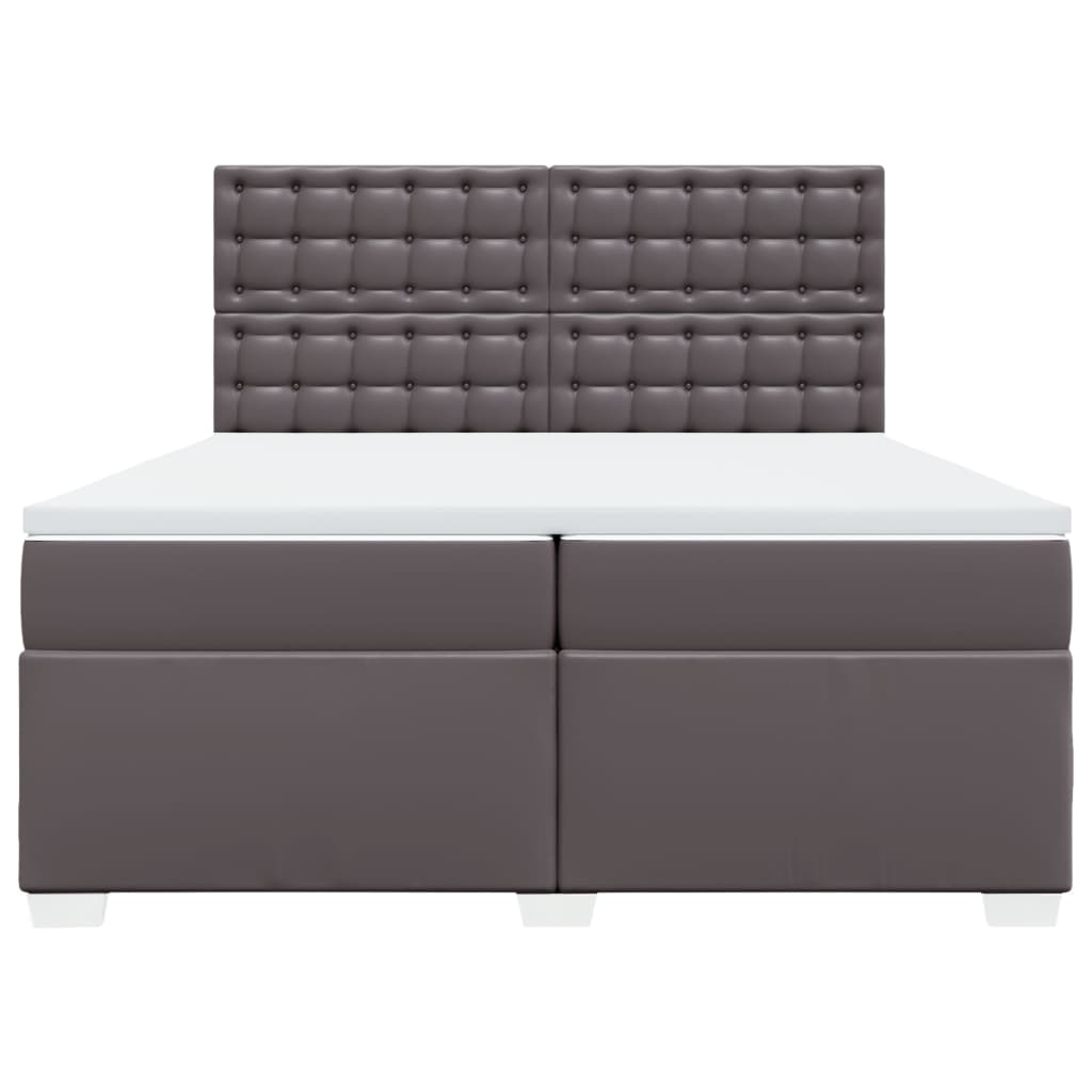 Κρεβάτι Boxspring με Στρώμα Γκρι 200x200 εκ. Συνθετικό Δέρμα - Pakobazaar
