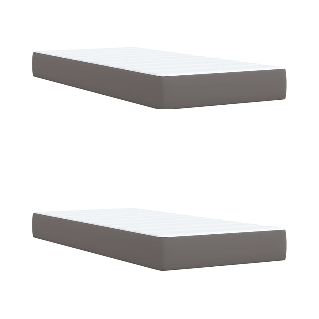 Κρεβάτι Boxspring με Στρώμα Γκρι 200x200 εκ. Συνθετικό Δέρμα - Pakobazaar