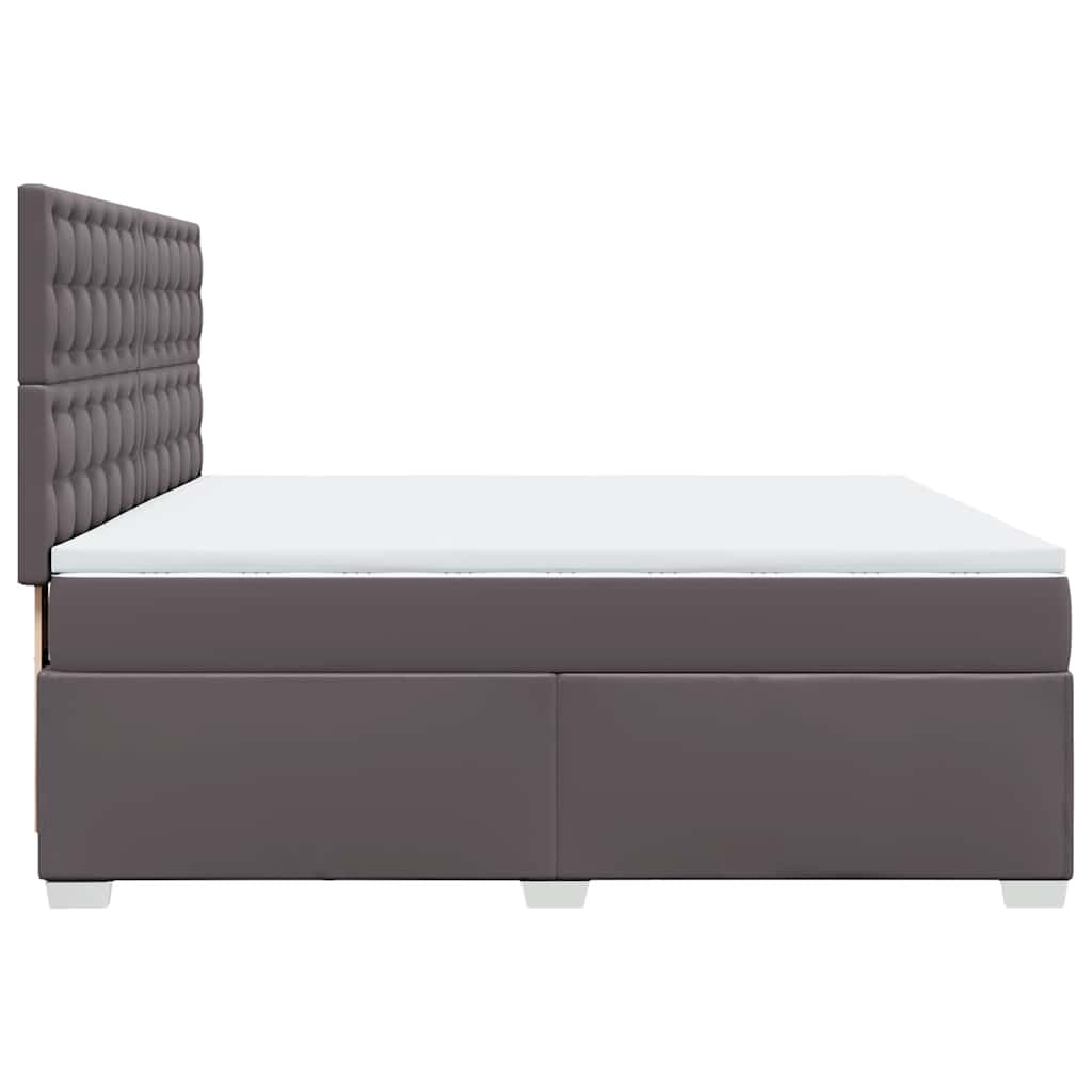 Κρεβάτι Boxspring με Στρώμα Γκρι 200x200 εκ. Συνθετικό Δέρμα - Pakobazaar