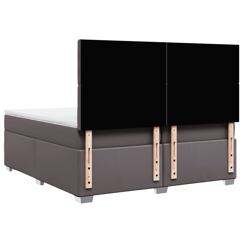 Κρεβάτι Boxspring με Στρώμα Γκρι 200x200 εκ. Συνθετικό Δέρμα - Pakobazaar