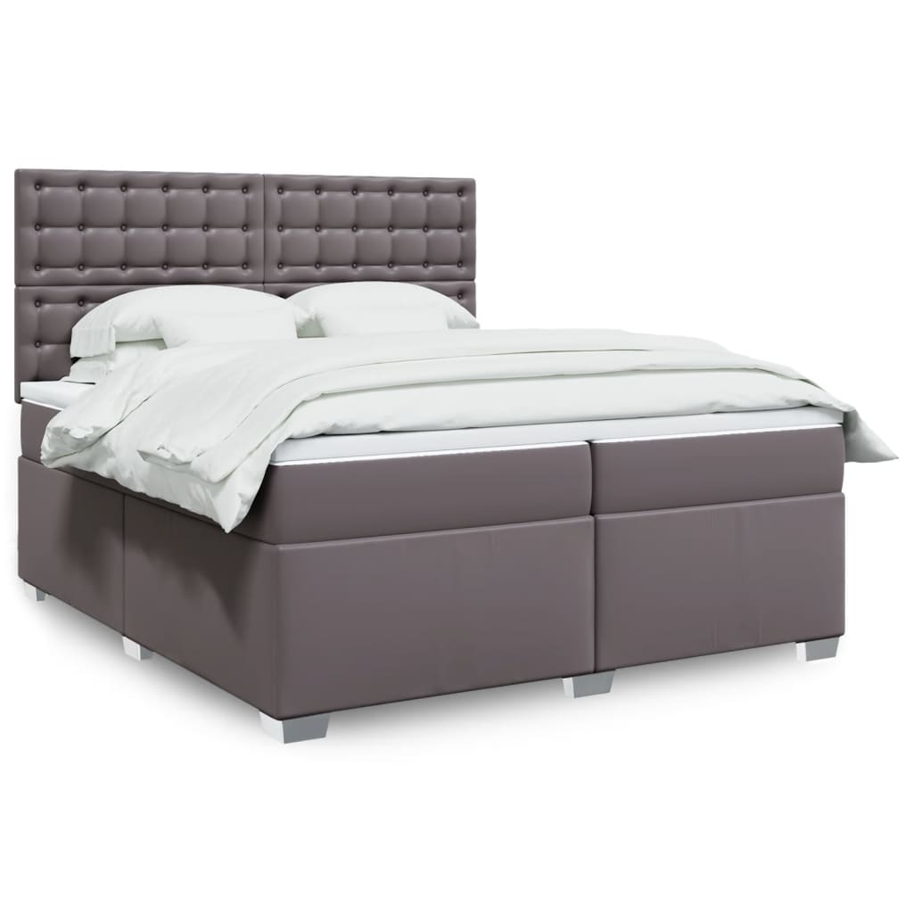 Κρεβάτι Boxspring με Στρώμα Γκρι 200x200 εκ. Συνθετικό Δέρμα - Pakobazaar