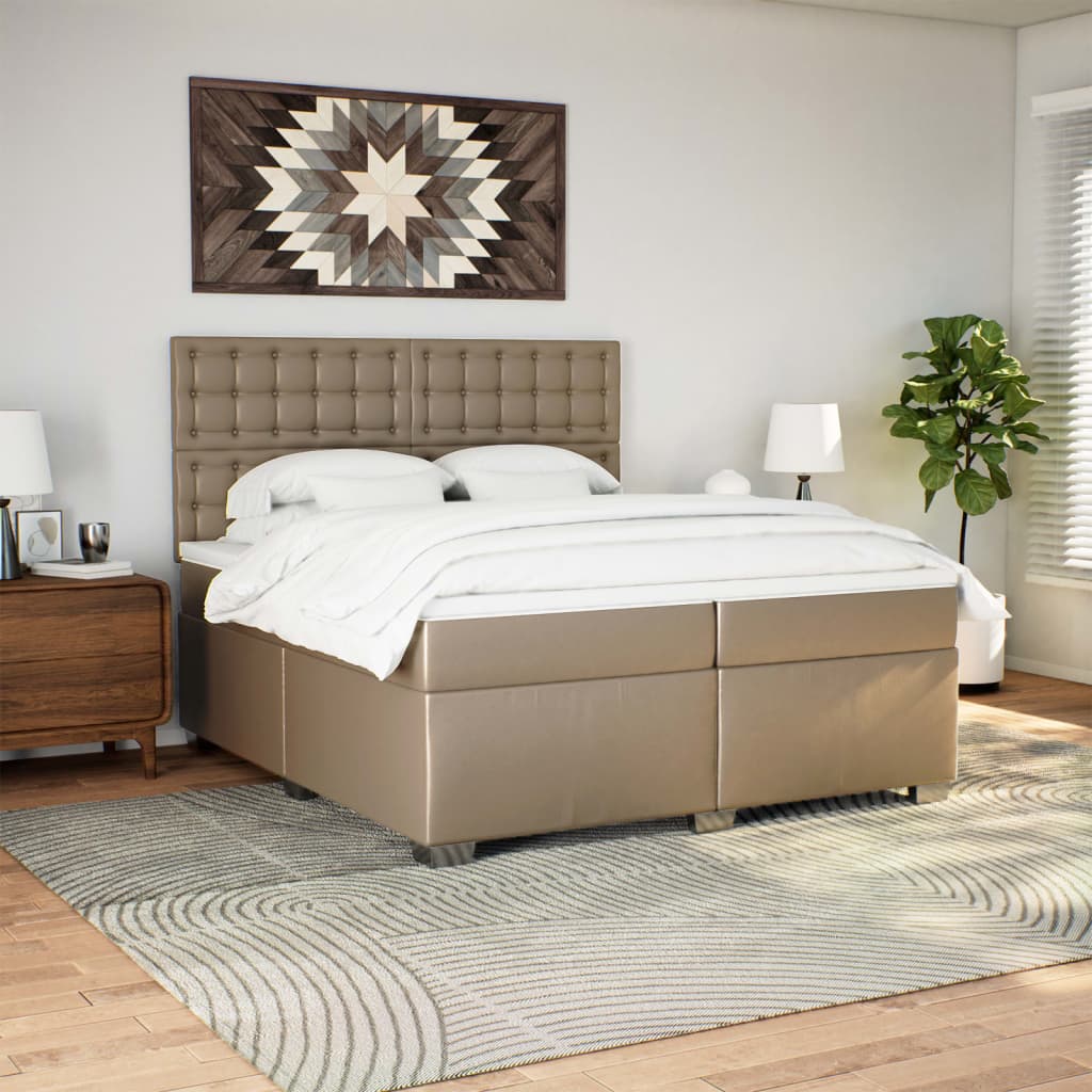 Κρεβάτι Boxspring με Στρώμα Καπουτσίνο 200x200εκ.από Συνθ.Δέρμα