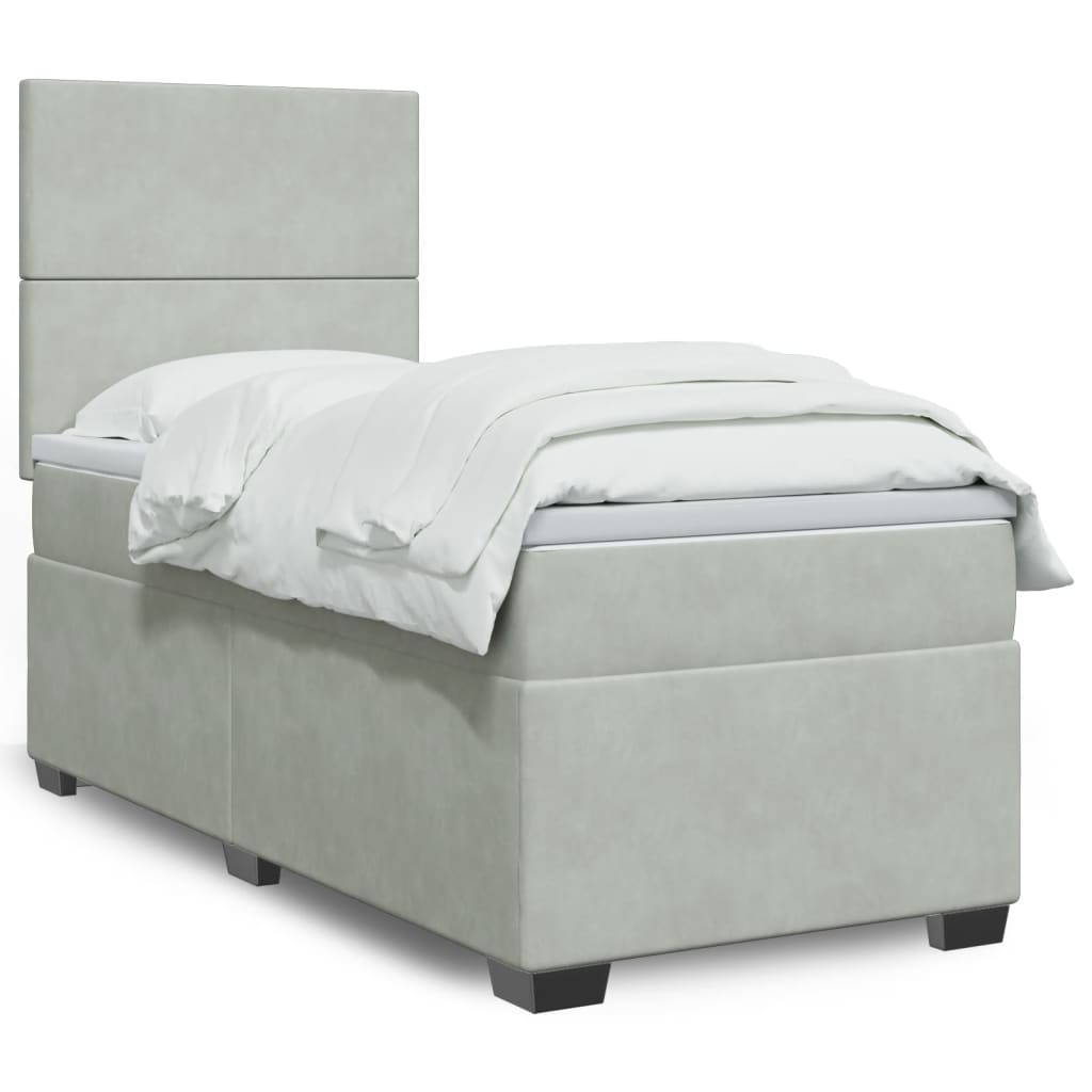 Κρεβάτι Boxspring με Στρώμα Ανοιχτό Γκρι 80x200 εκ. Βελούδινο - Pakobazaar