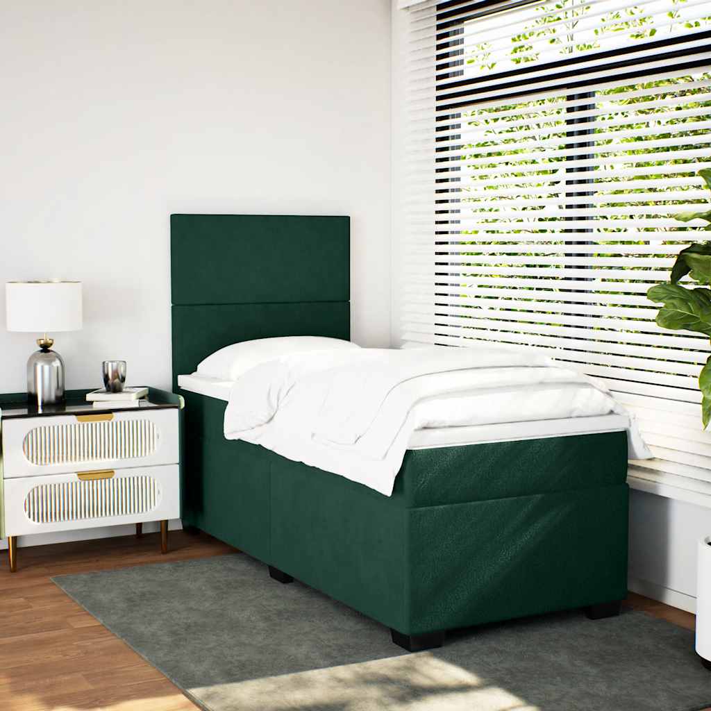 Κρεβάτι Boxspring με Στρώμα Σκούρο Πράσινο 80x200 εκ. Βελούδινο - Pakobazaar