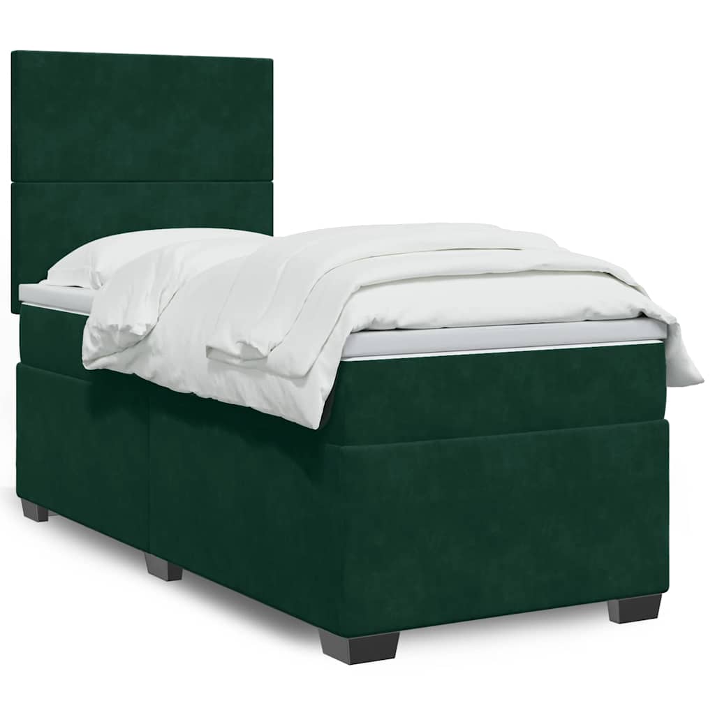 Κρεβάτι Boxspring με Στρώμα Σκούρο Πράσινο 80x200 εκ. Βελούδινο - Pakobazaar