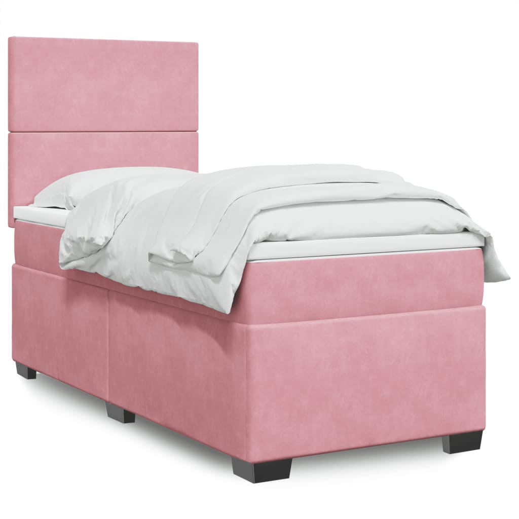 Κρεβάτι Boxspring με Στρώμα Ροζ 80 x 200 εκ. Βελούδινο