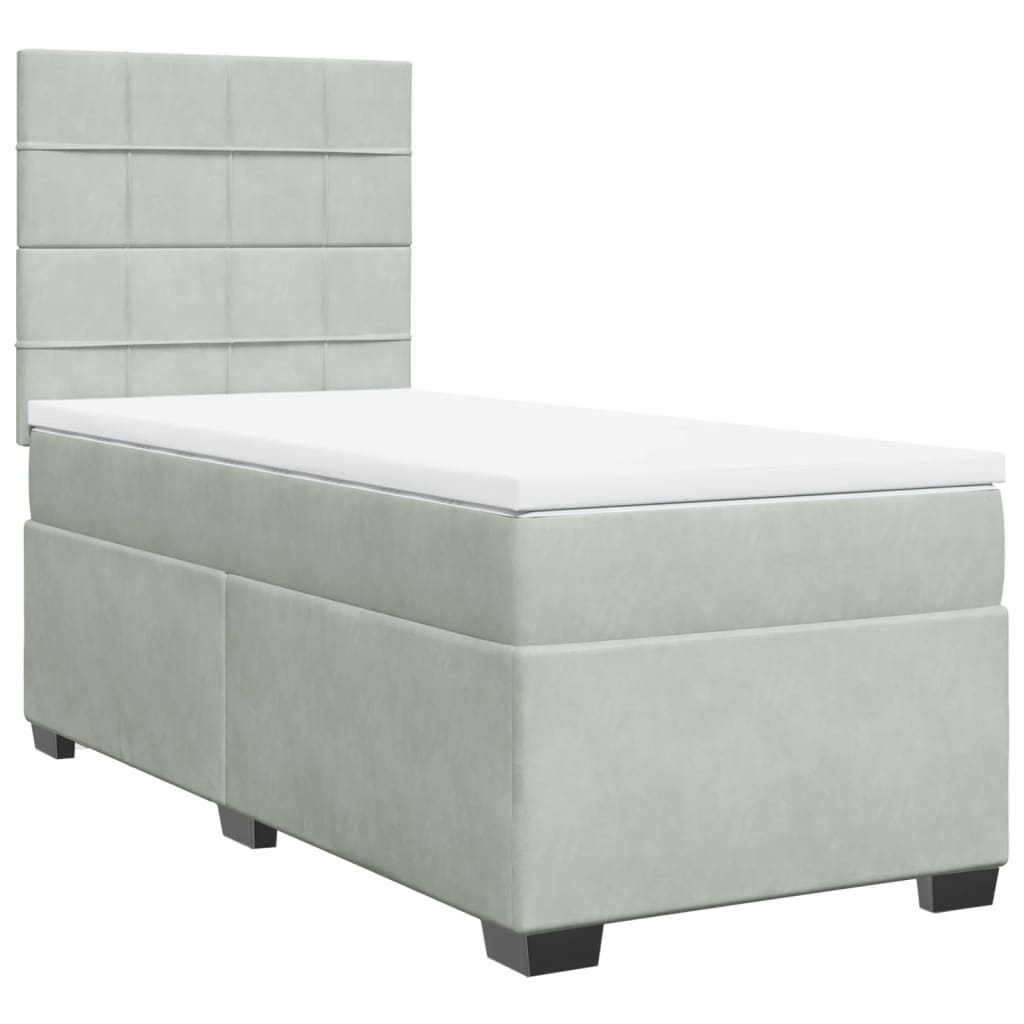 Κρεβάτι Boxspring με Στρώμα Ανοιχτό Γκρι 80x200 εκ. Βελούδινο