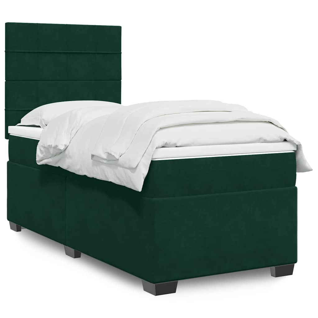 Κρεβάτι Boxspring με Στρώμα Σκούρο Πράσινο 80x200 εκ. Βελούδινο