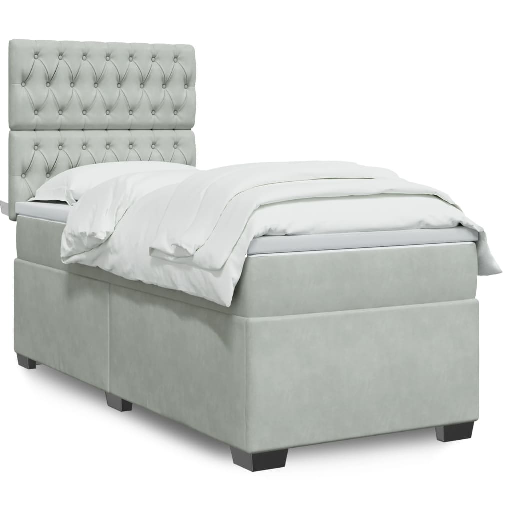 Κρεβάτι Boxspring με Στρώμα Ανοιχτό Γκρι 80x200 εκ. Βελούδινο - Pakobazaar