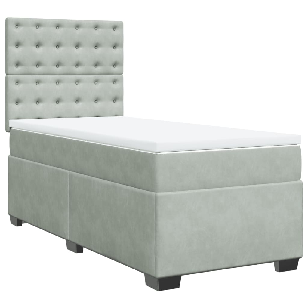 Κρεβάτι Boxspring με Στρώμα Ανοιχτό Γκρι 80x200 εκ. Βελούδινο