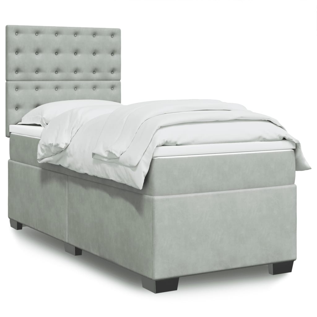 Κρεβάτι Boxspring με Στρώμα Ανοιχτό Γκρι 80x200 εκ. Βελούδινο