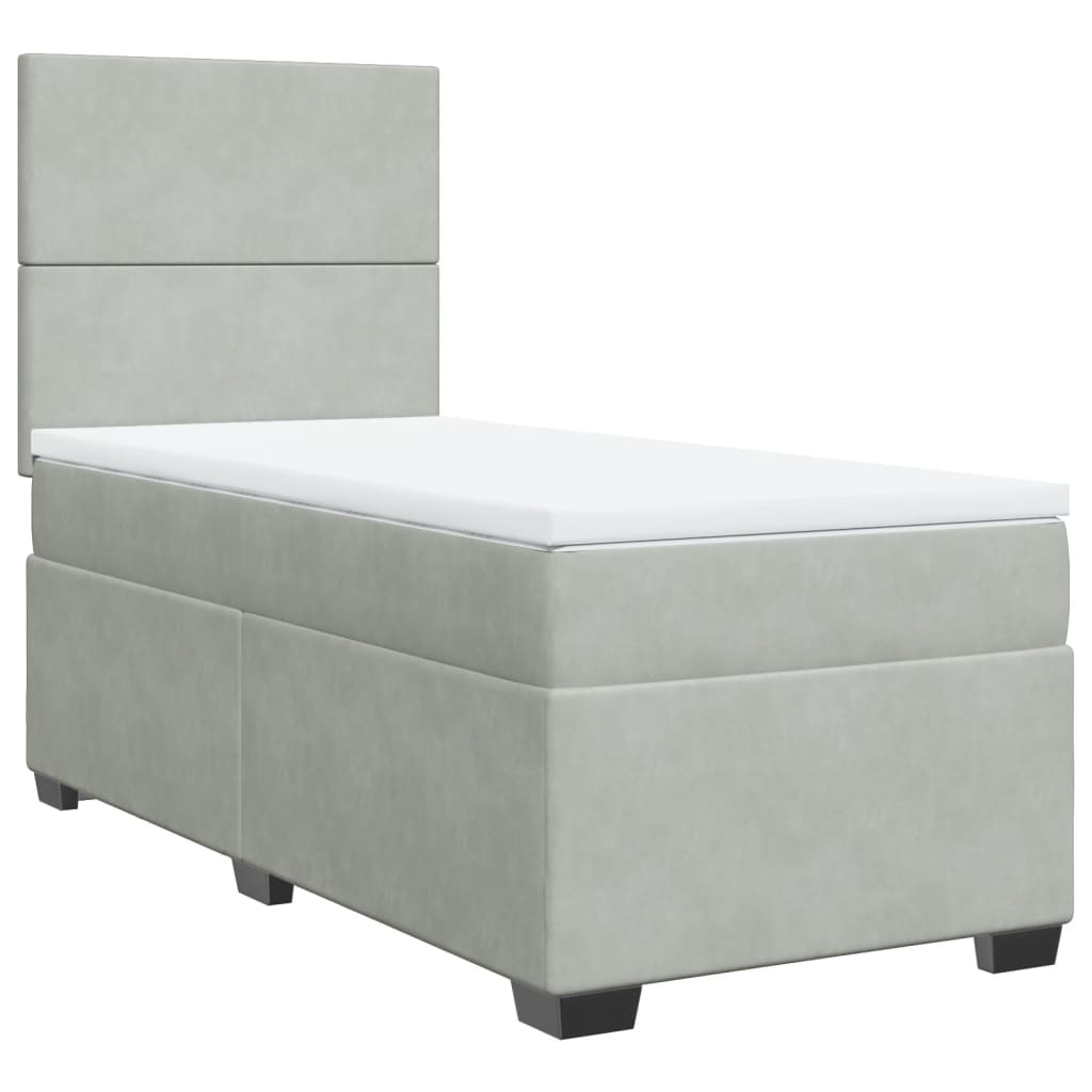 Κρεβάτι Boxspring με Στρώμα Ανοιχτό Γκρι 90x190 εκ. Βελούδινο - Pakobazaar
