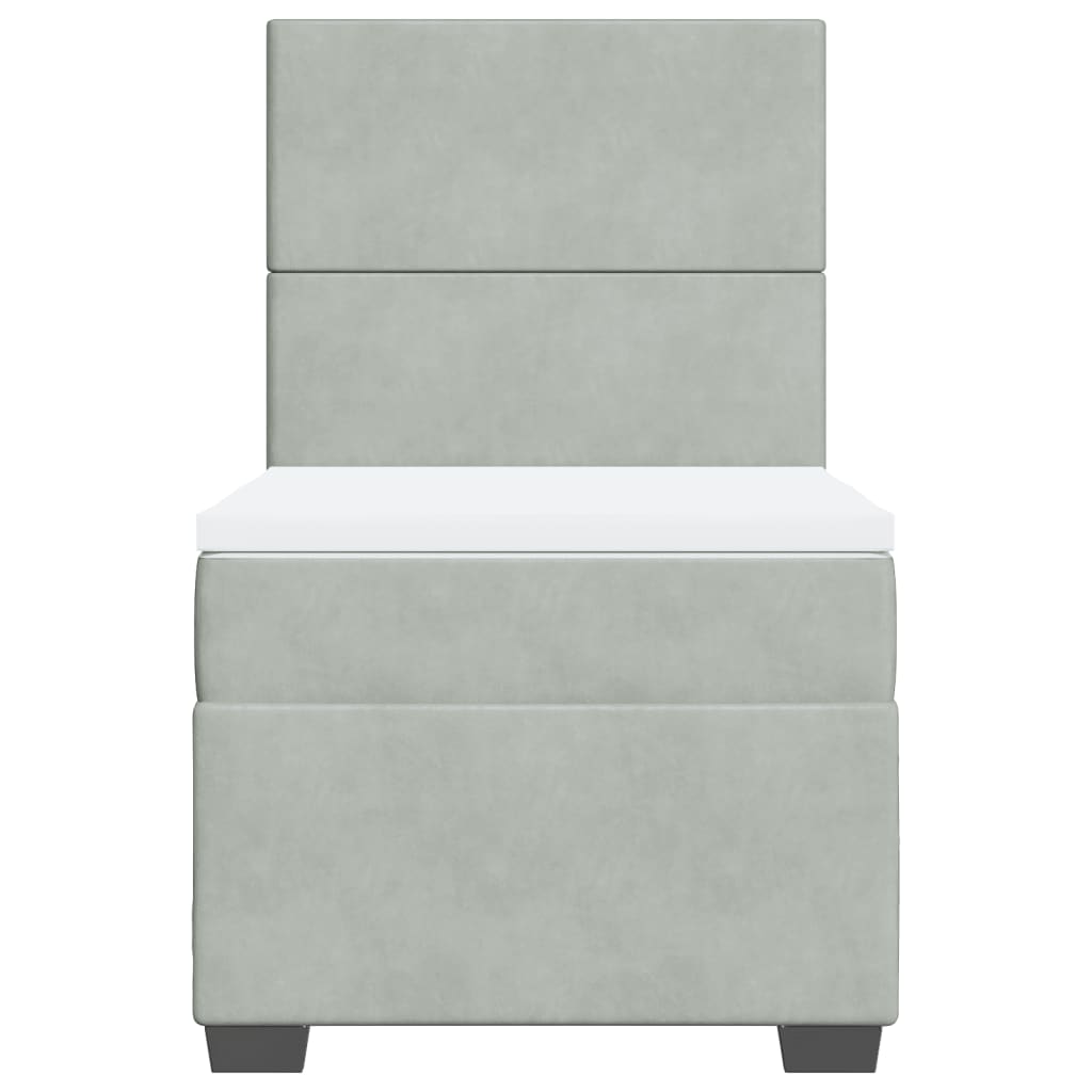 Κρεβάτι Boxspring με Στρώμα Ανοιχτό Γκρι 90x190 εκ. Βελούδινο - Pakobazaar